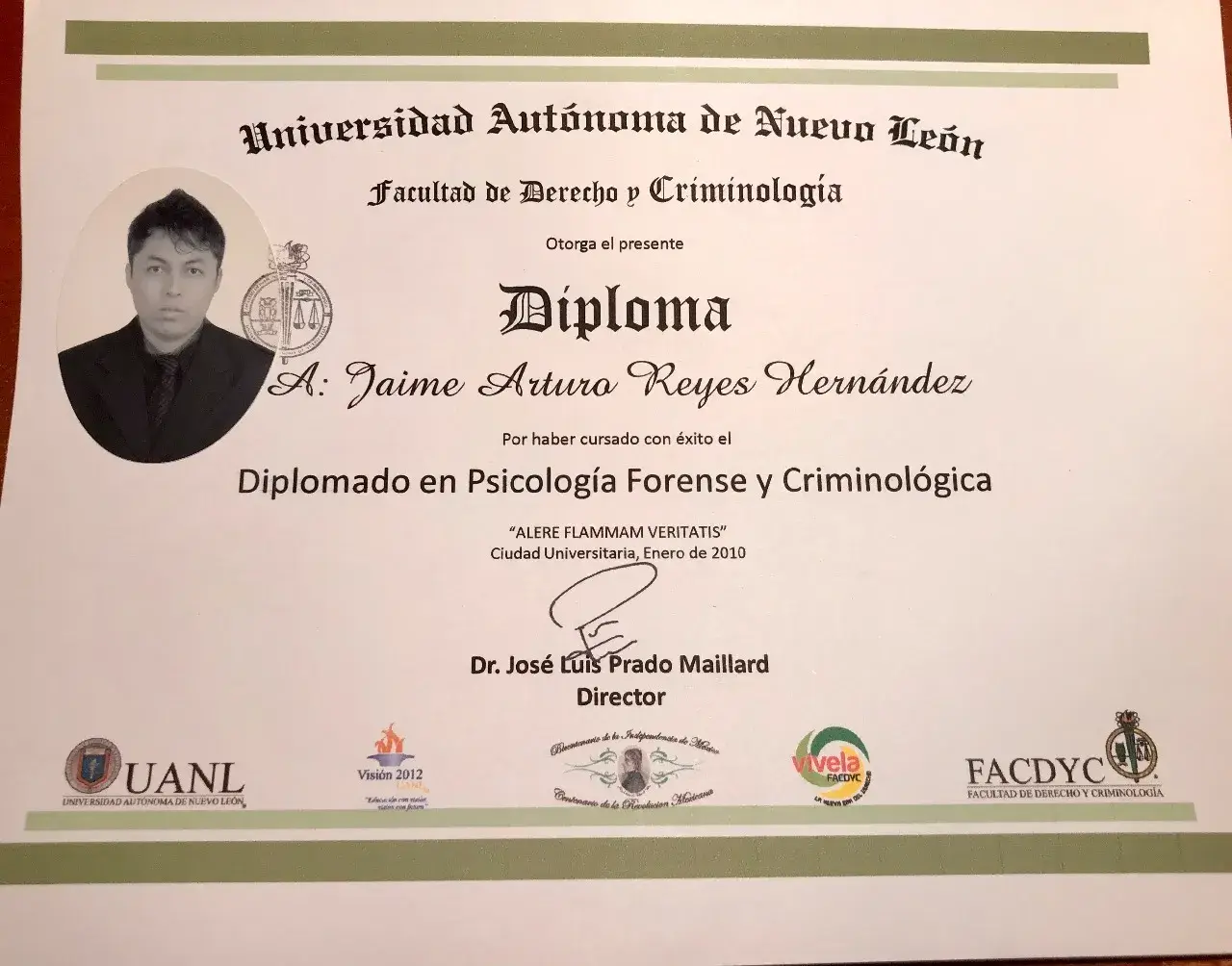 Diploma del Psicólogo Jaime Reyes
